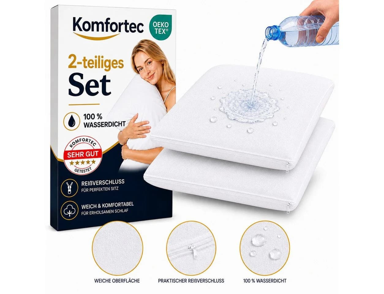 Komfortec Wasserdichte Kissenbezüge 45x45 cm Weiß Set - Bild 4