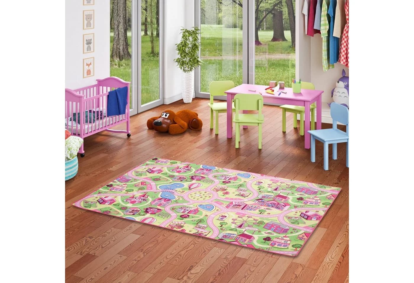 Snapstyle Kinderteppich Straßenmotiv Rosa Rechteckig
