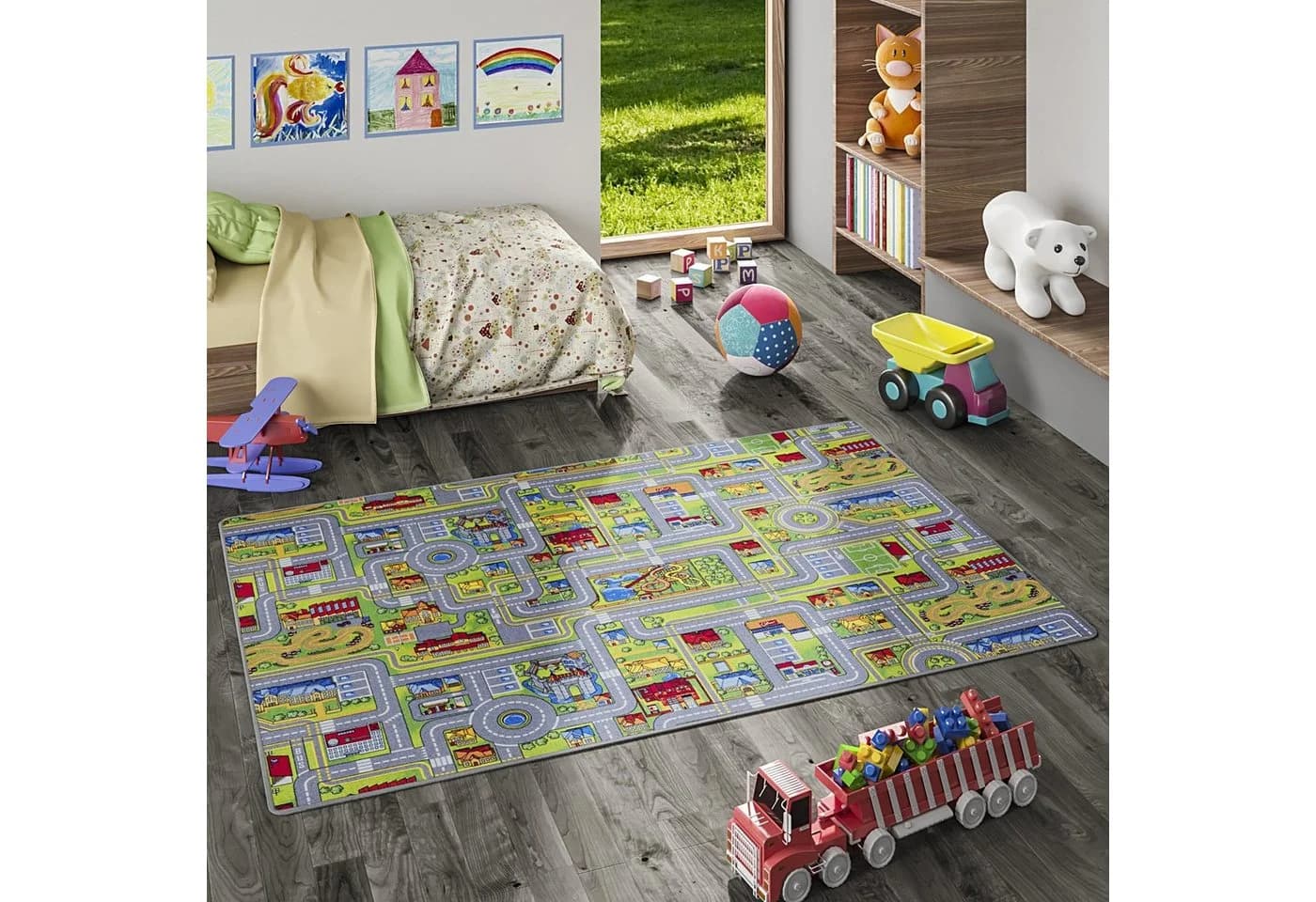 Snapstyle Kinderteppich Straßenmotiv Grau Grün Rechteckig - Bild 2