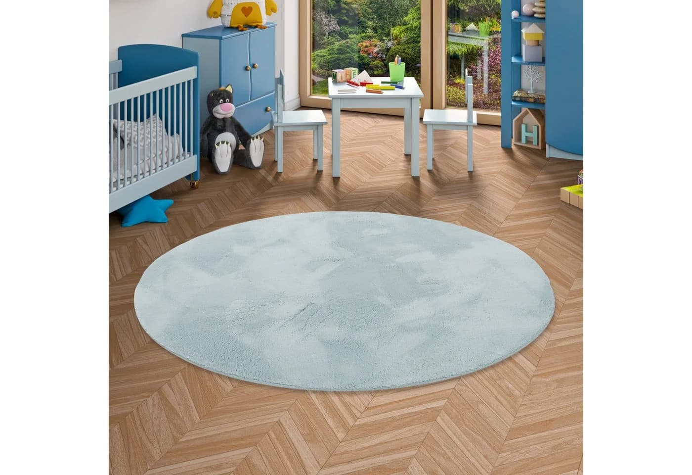 Pergamon Kinderteppich Pearl Kids Rund Blau Kunstfell - Bild 2