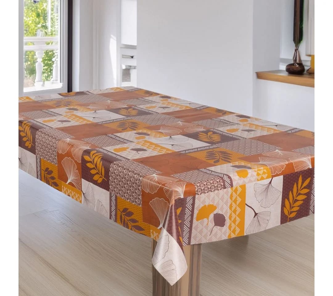 Laro Tischdecke Wachstuch Herbstfarben Retro Ginkgo