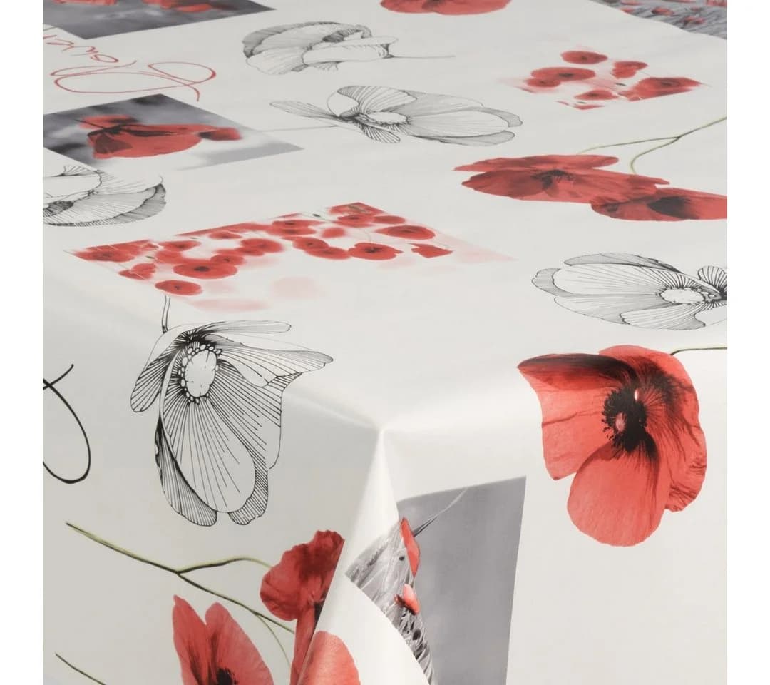 laro Wachstuch Tischdecke Mohnblumen Weiß Modern - Bild 4