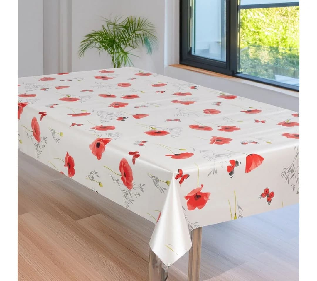 laro Wachstuch-Tischdecke Mohnblume Rot Outdoor