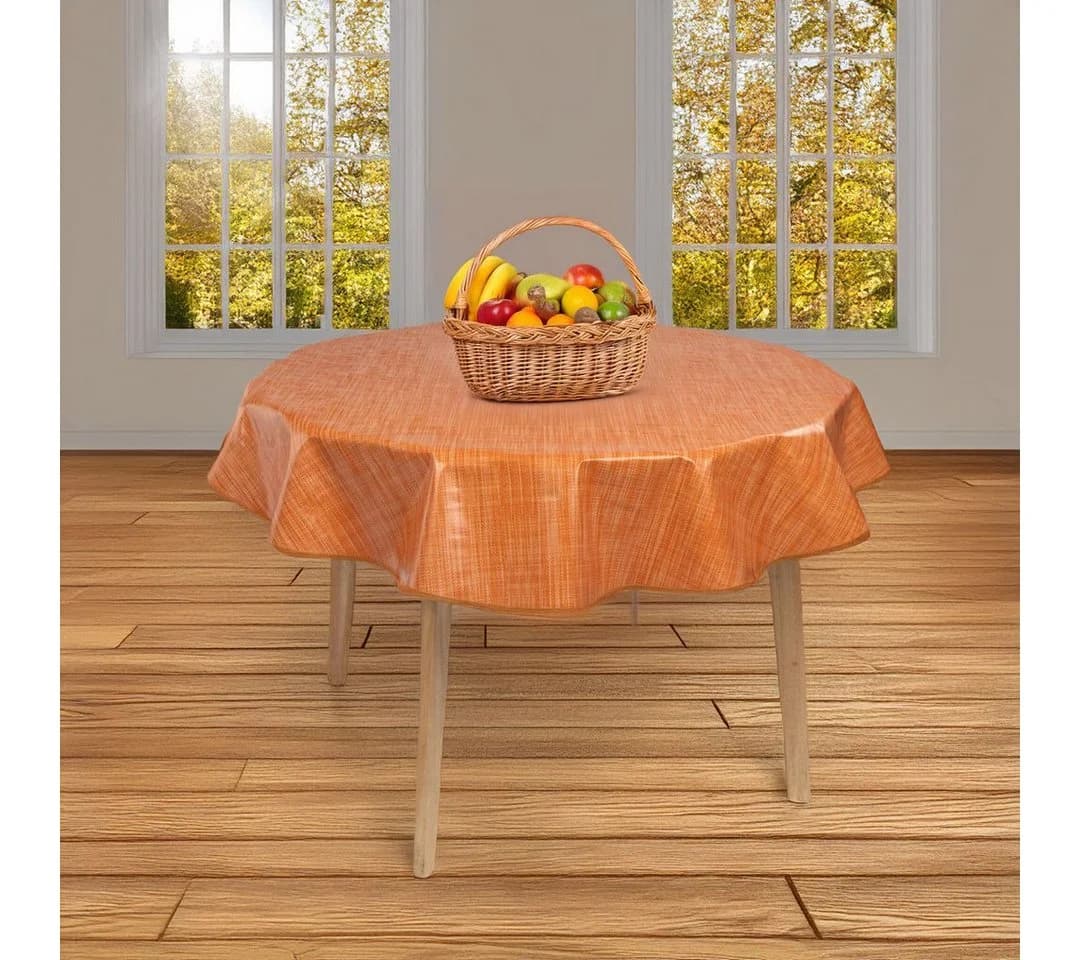 laro Runde Wachstuchtischdecke 140cm Leinenoptik Saum-Eingefasst - Bild 4