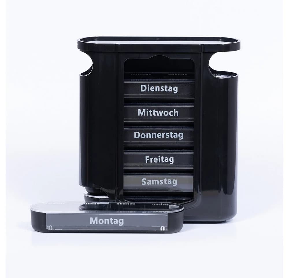 laro Pillendose 7-Tage-System 4 Fächer Schwarz Uni 3er-Set
