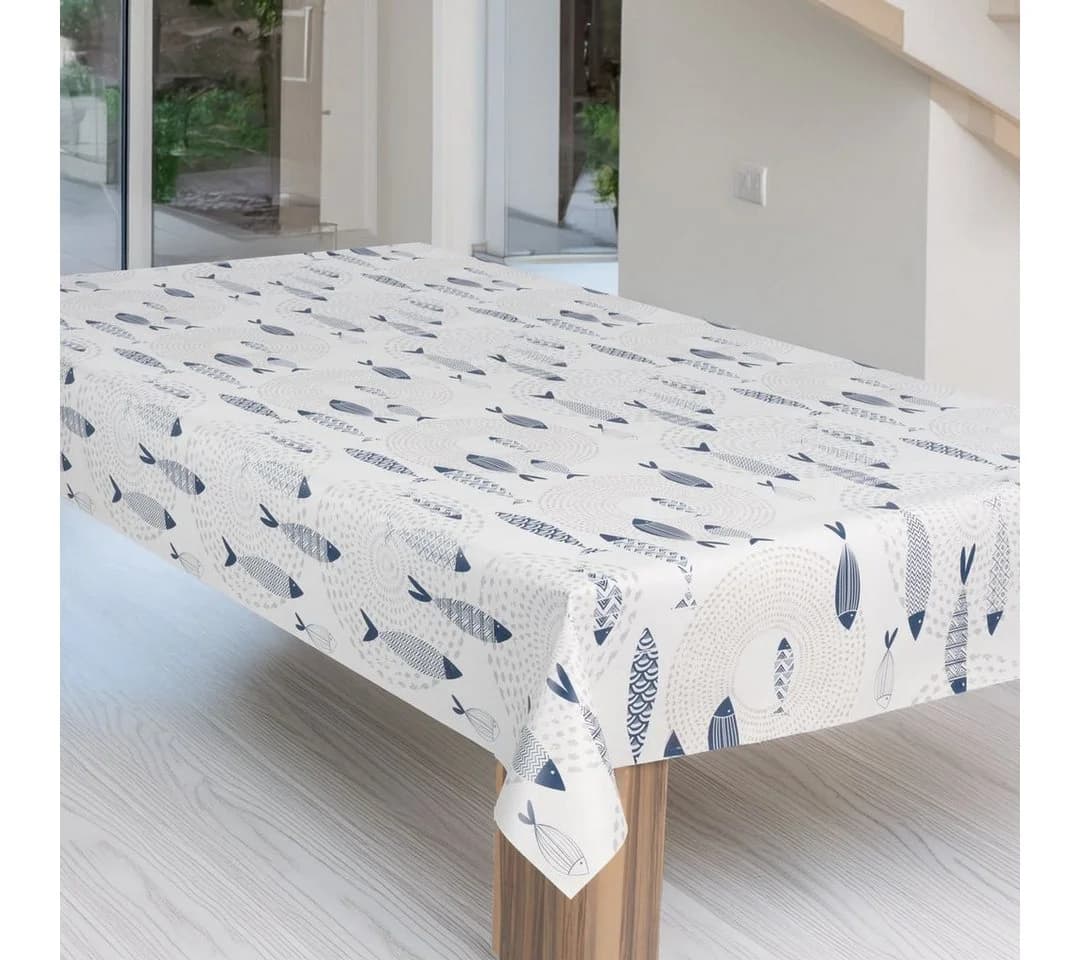 laro Wachstuch-Tischdecke Fische Nordsee Blau Maritim
