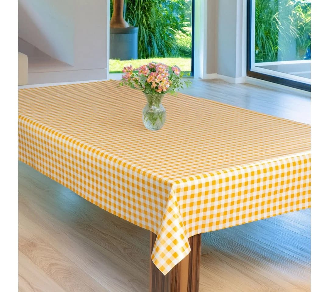 laro Wachstuch-Tischdecke Kariert Weiß/Gelb - Bild 3