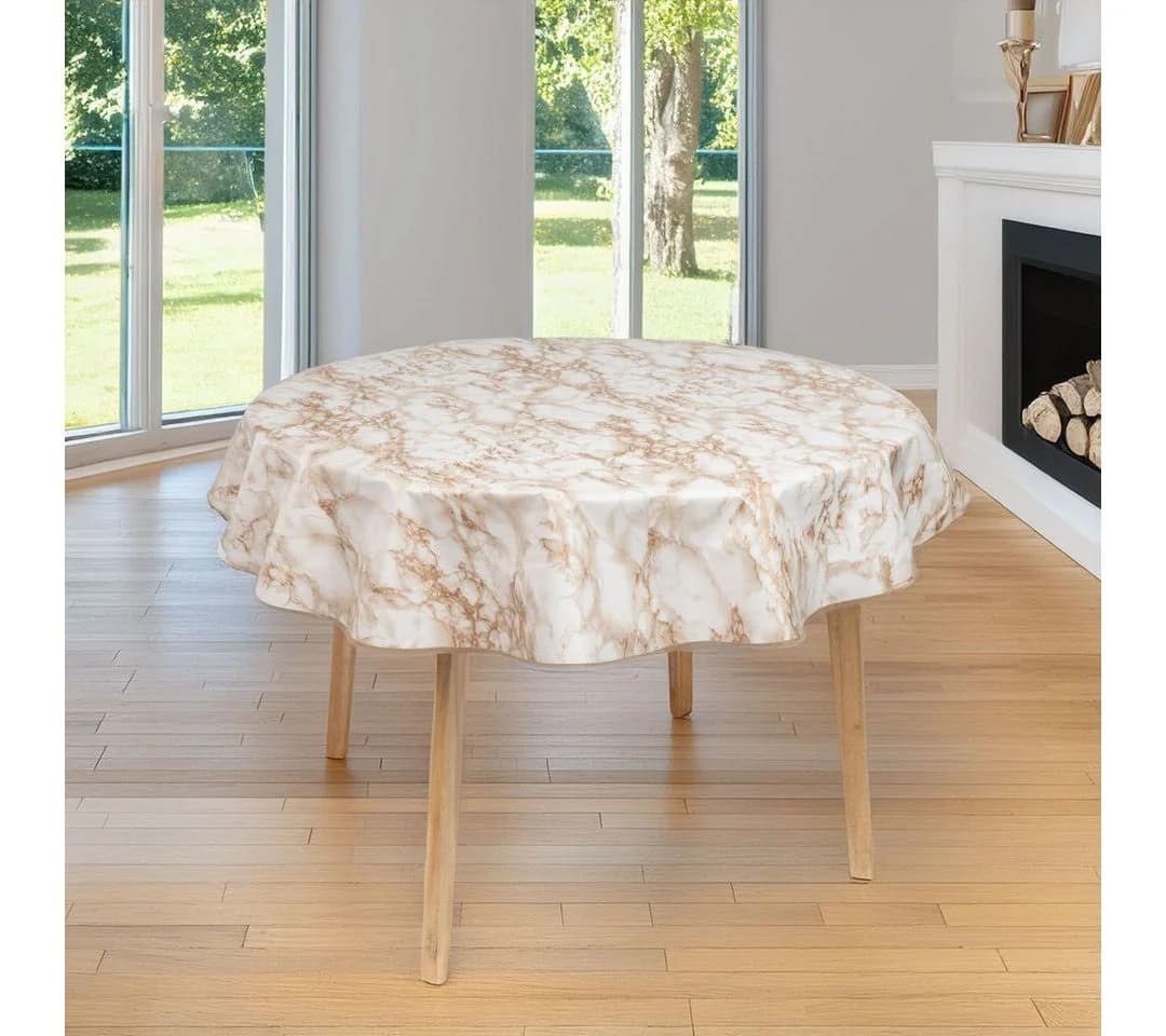 laro Wachstuchtischdecke 140cm rund Marmor Weiß Beige Braun