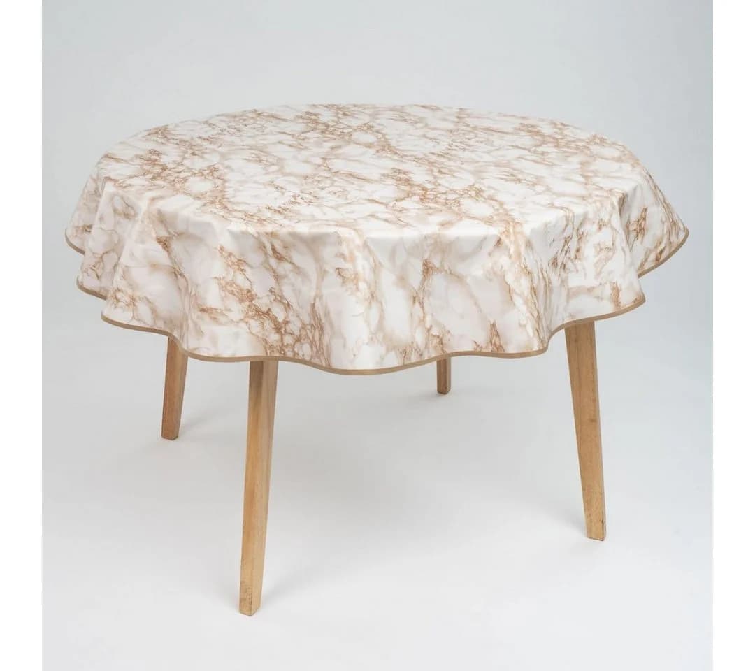 laro Wachstuchtischdecke 140cm rund Marmor Weiß Beige Braun - Bild 2