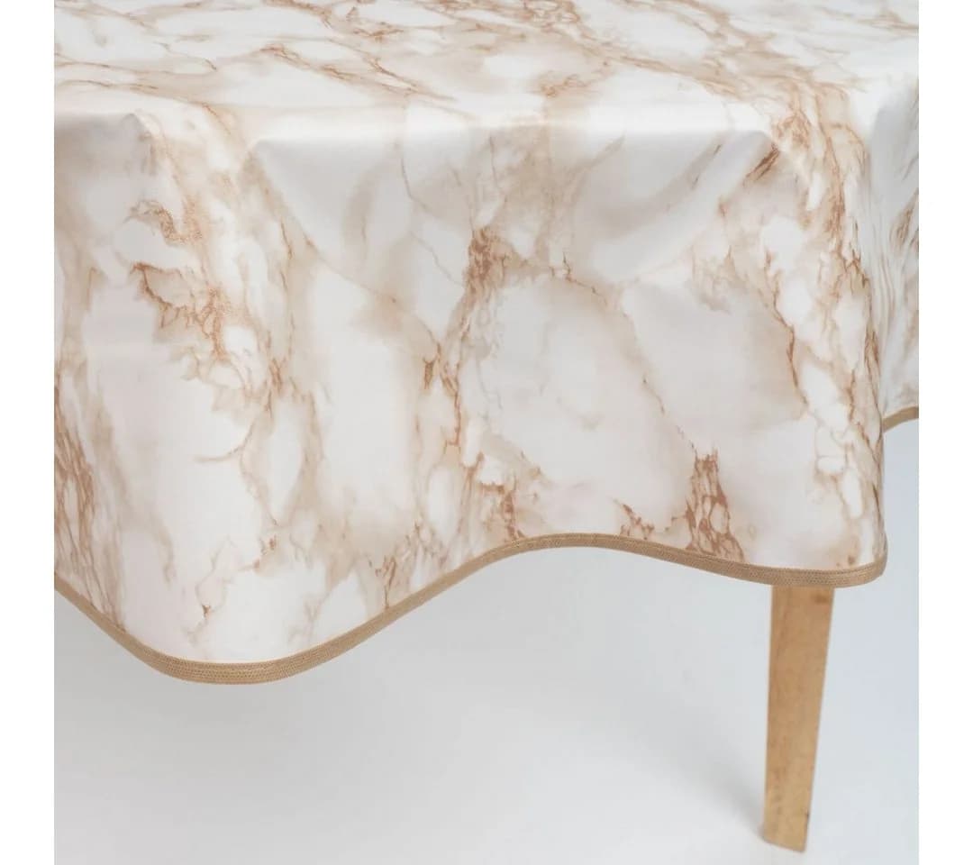 laro Wachstuchtischdecke 140cm rund Marmor Weiß Beige Braun - Bild 4
