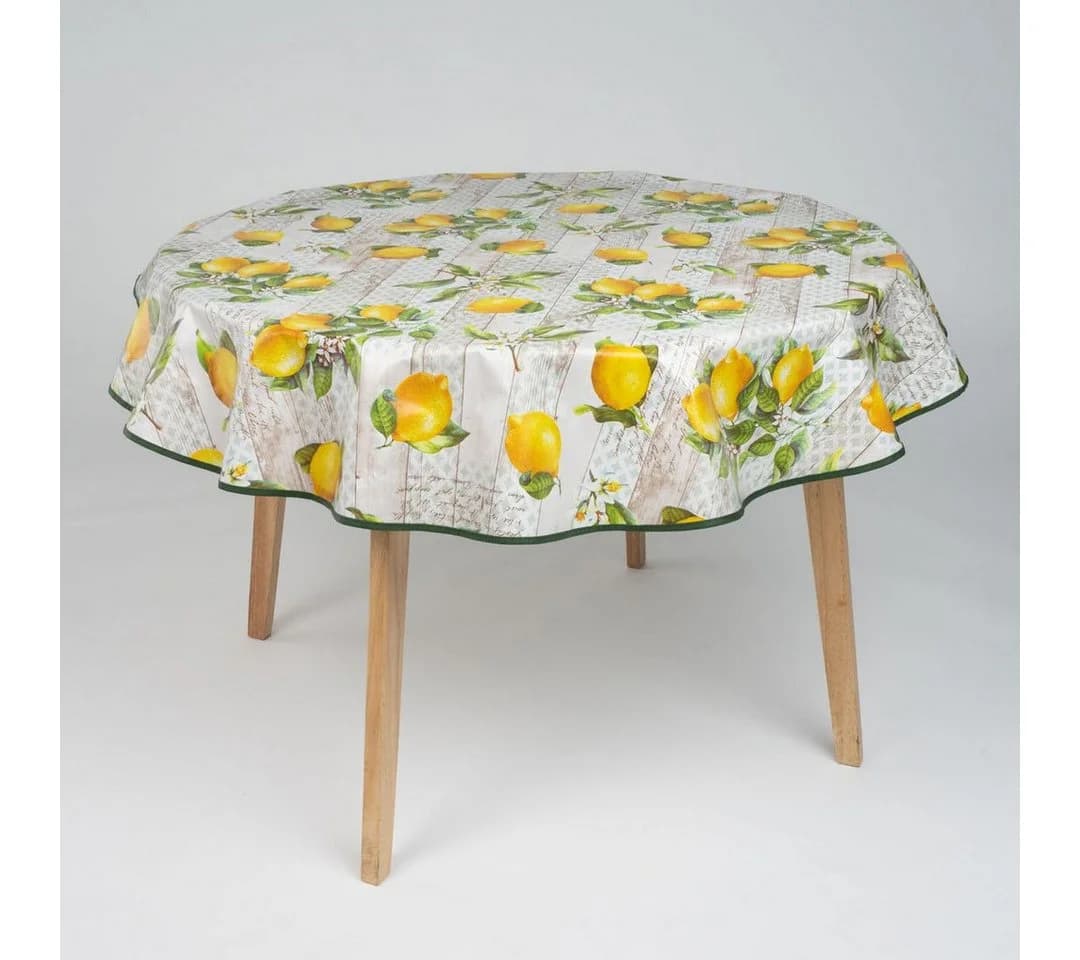 laro Runde Wachstuchtischdecke 140cm Gelb Saum-Eingefasst - Bild 2