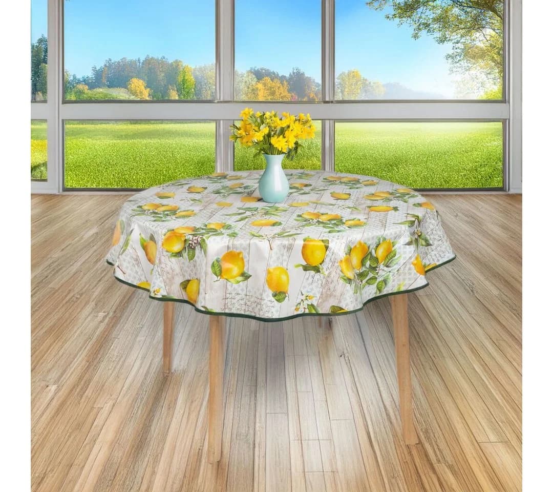 laro Runde Wachstuchtischdecke 140cm Gelb Saum-Eingefasst - Bild 3