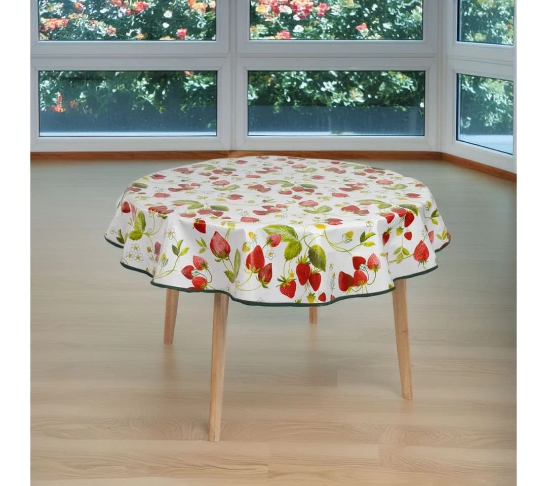 laro Wachstuchtischdecke rund 140cm Erdbeer-Motiv Rot Weiß