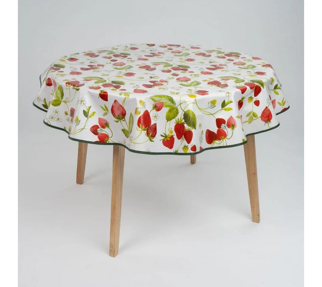 laro Wachstuchtischdecke rund 140cm Erdbeer-Motiv Rot Weiß - Bild 2