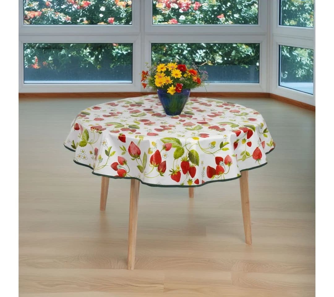 laro Wachstuchtischdecke rund 140cm Erdbeer-Motiv Rot Weiß - Bild 3