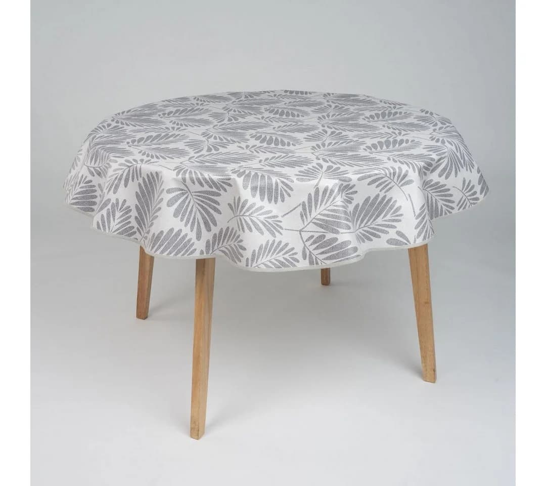 laro Runde Tischdecke 140cm Grau Weiß Blattgeflüster Wachstuch - Bild 2
