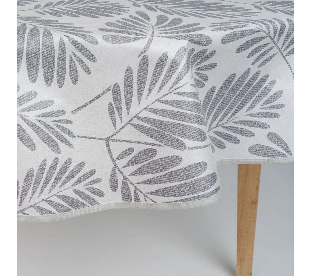 laro Runde Tischdecke 140cm Grau Weiß Blattgeflüster Wachstuch - Bild 4