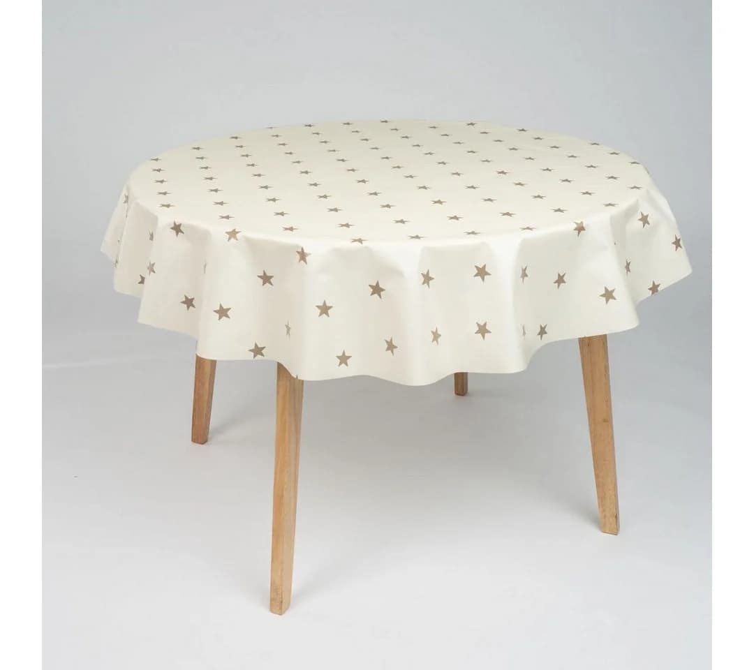 Laro Tischdecke Rund 140 cm Wachstuchtischdecke Garten Weihnachten Gold Beige - Bild 2
