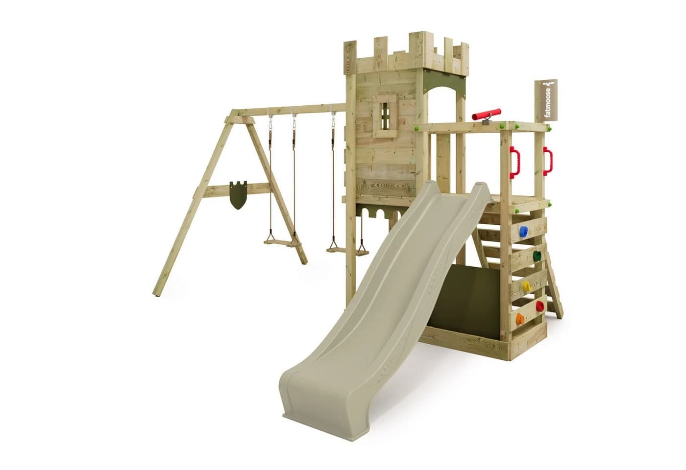 FATMOOSE Spielturm BoldBaron mit Schaukel, Rutsche & Kletterwand, Kletterturm aus Massivholz für Kinder - Bild 2