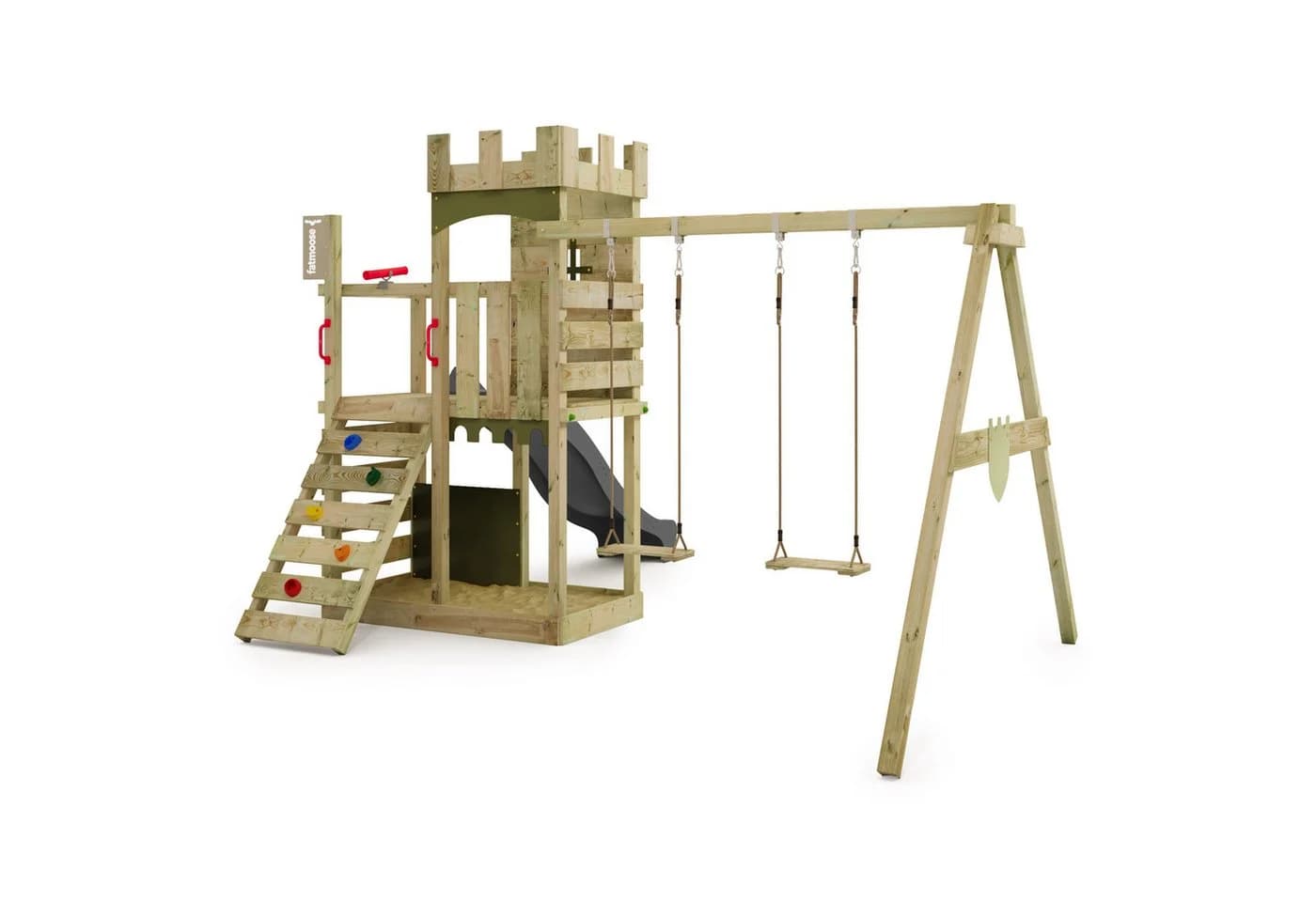 FATMOOSE Spielturm BoldBaron mit Schaukel, Rutsche & Kletterwand