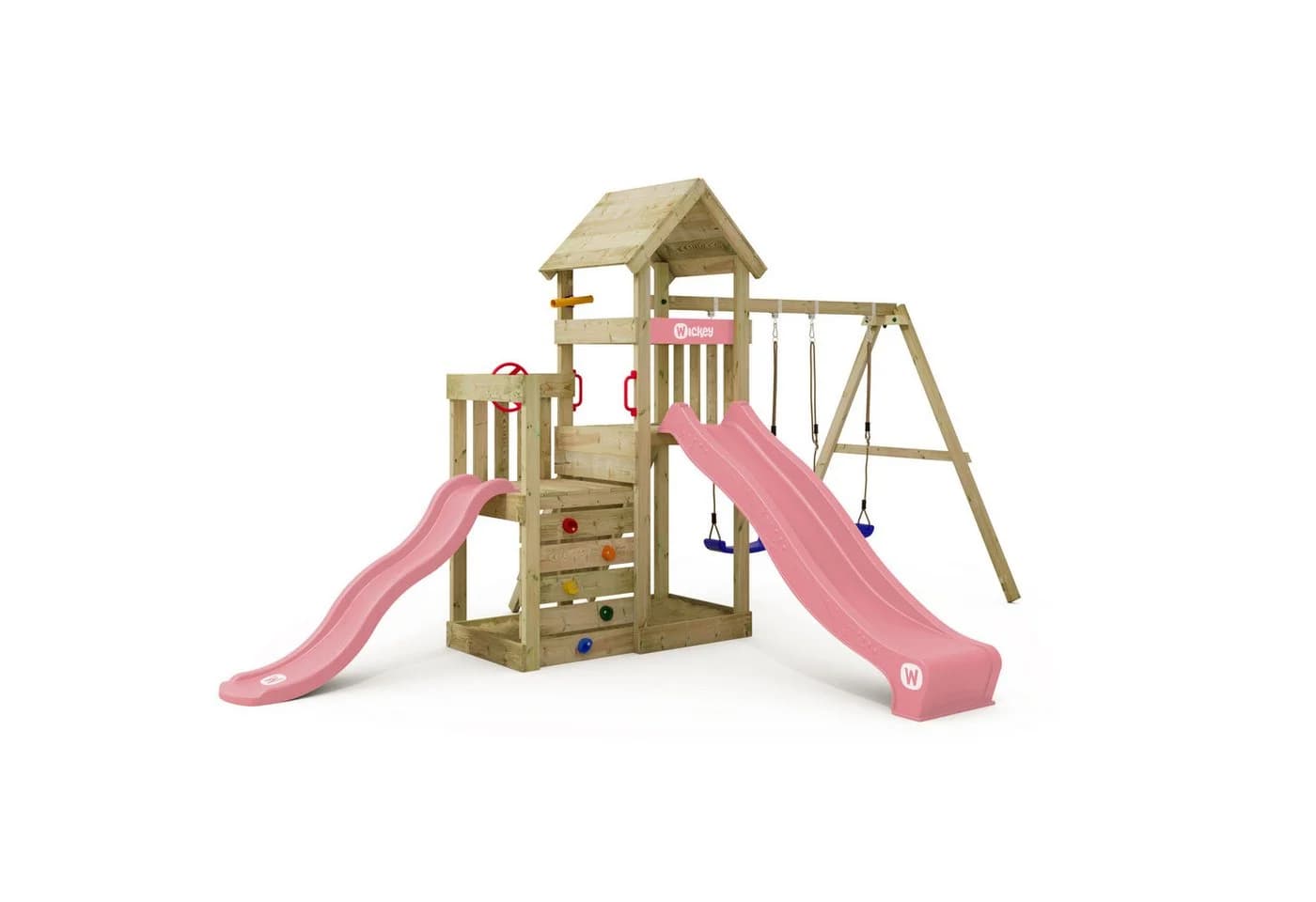 Wickey Klettergerüst SkyFlyer Spielturm mit 2 Podesten, 2 Rutschen & Doppelschaukel - Bild 2