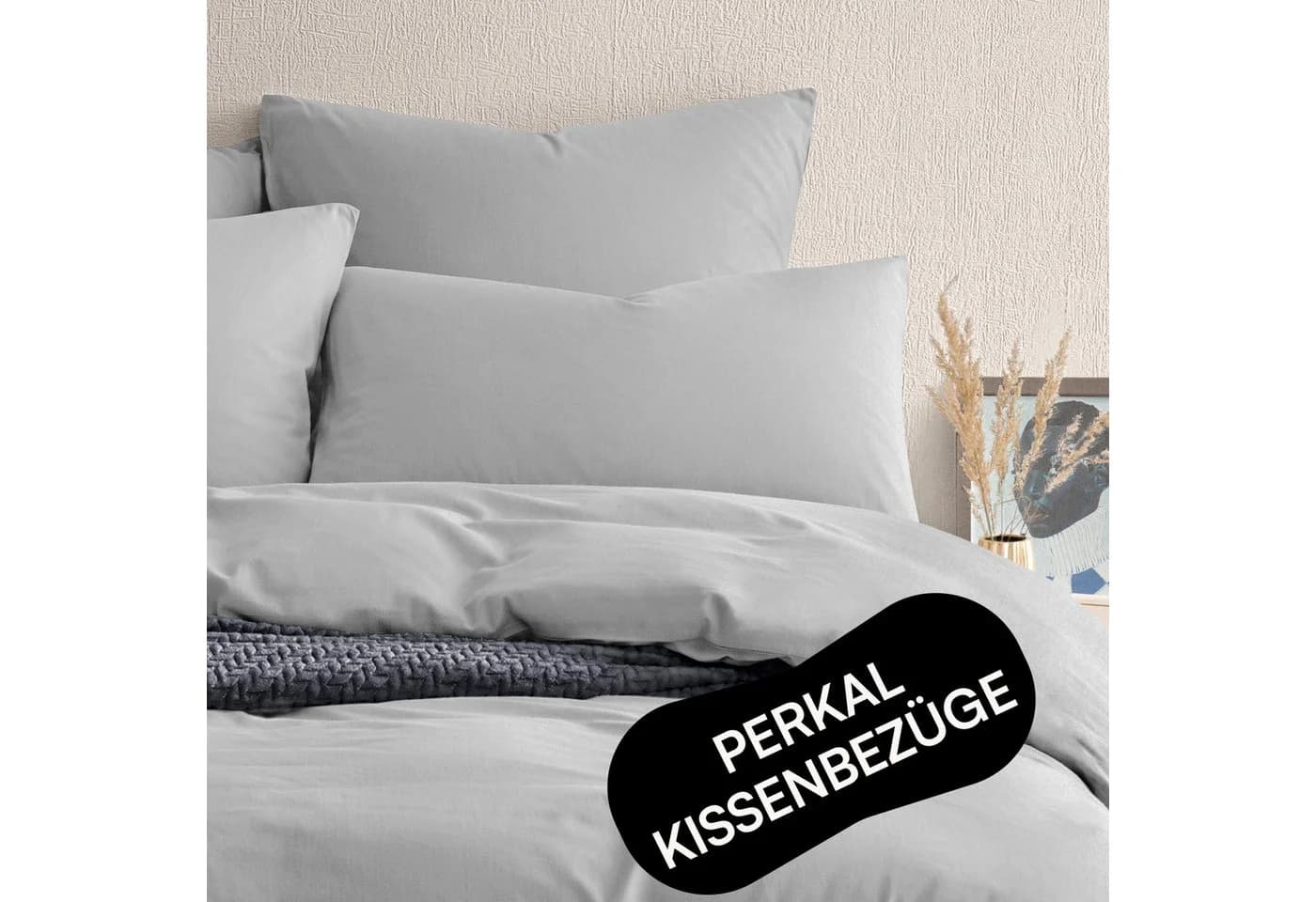 Seralino Kissenbezug Perkal 100% Bio-Baumwolle Grau - Bild 2