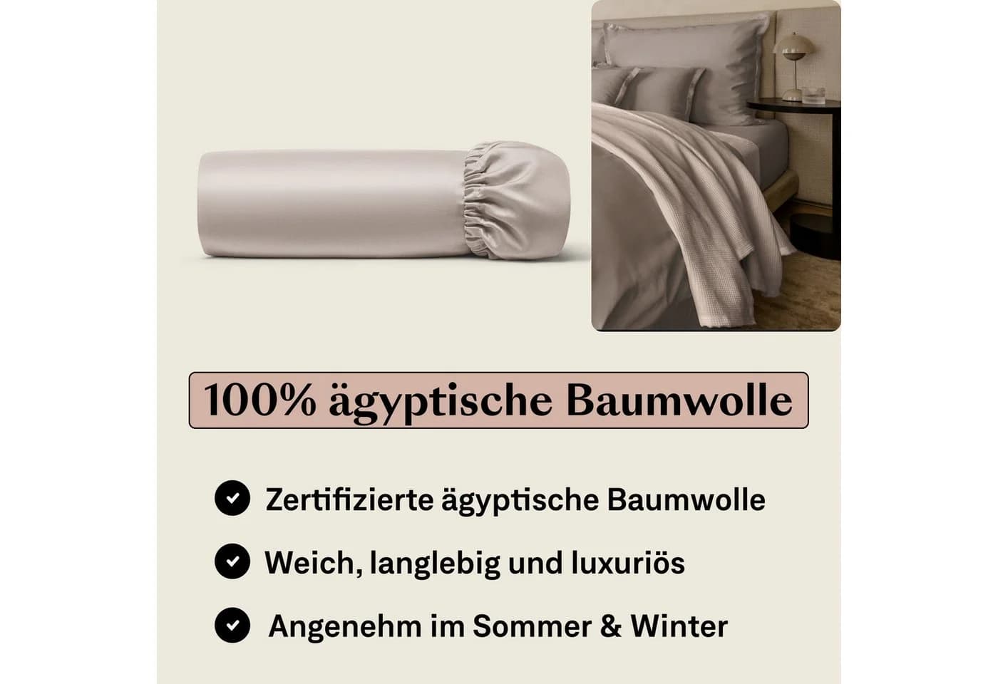 Amqua Spannbettlaken Premium Mako Satin 100% Baumwolle