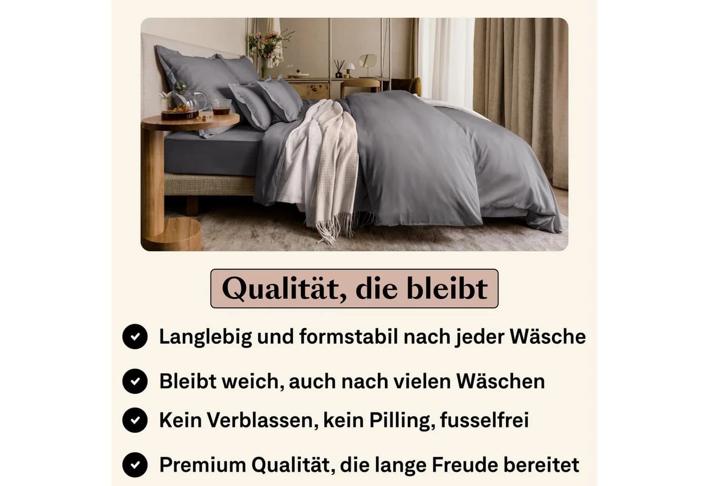 Amqua Spannbettlaken Premium Mako Satin Grau 100% Baumwolle - Bild 4