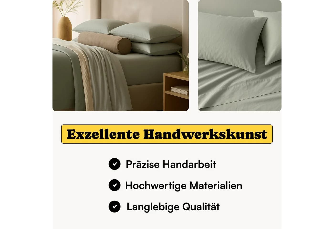 Seralino Bettwäsche Mako-Satin 100% Bio-Baumwolle Uni Grün