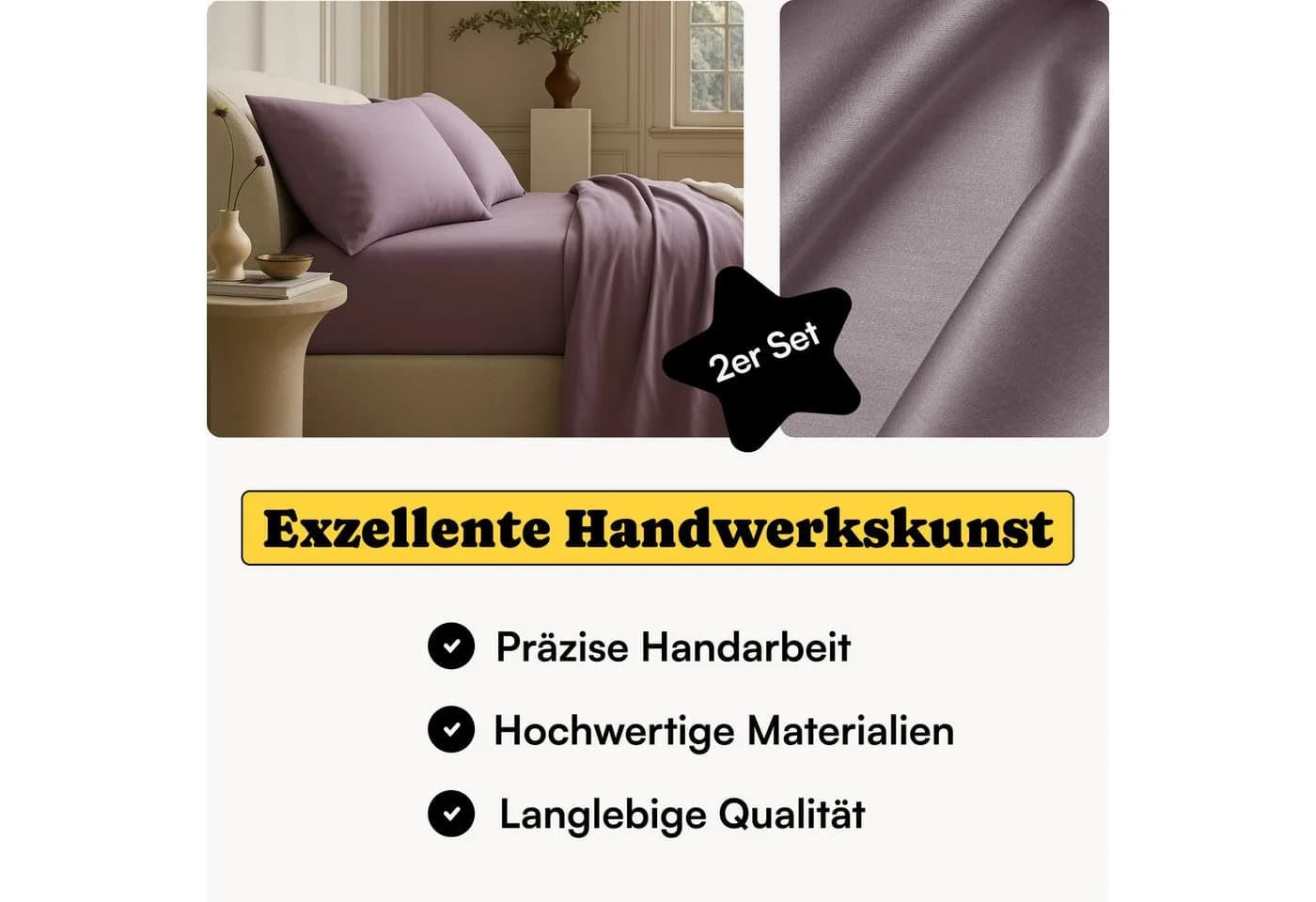 Seralino Kissenbezüge Mako Satin 100% Bio Baumwolle 2 Stück Lila
