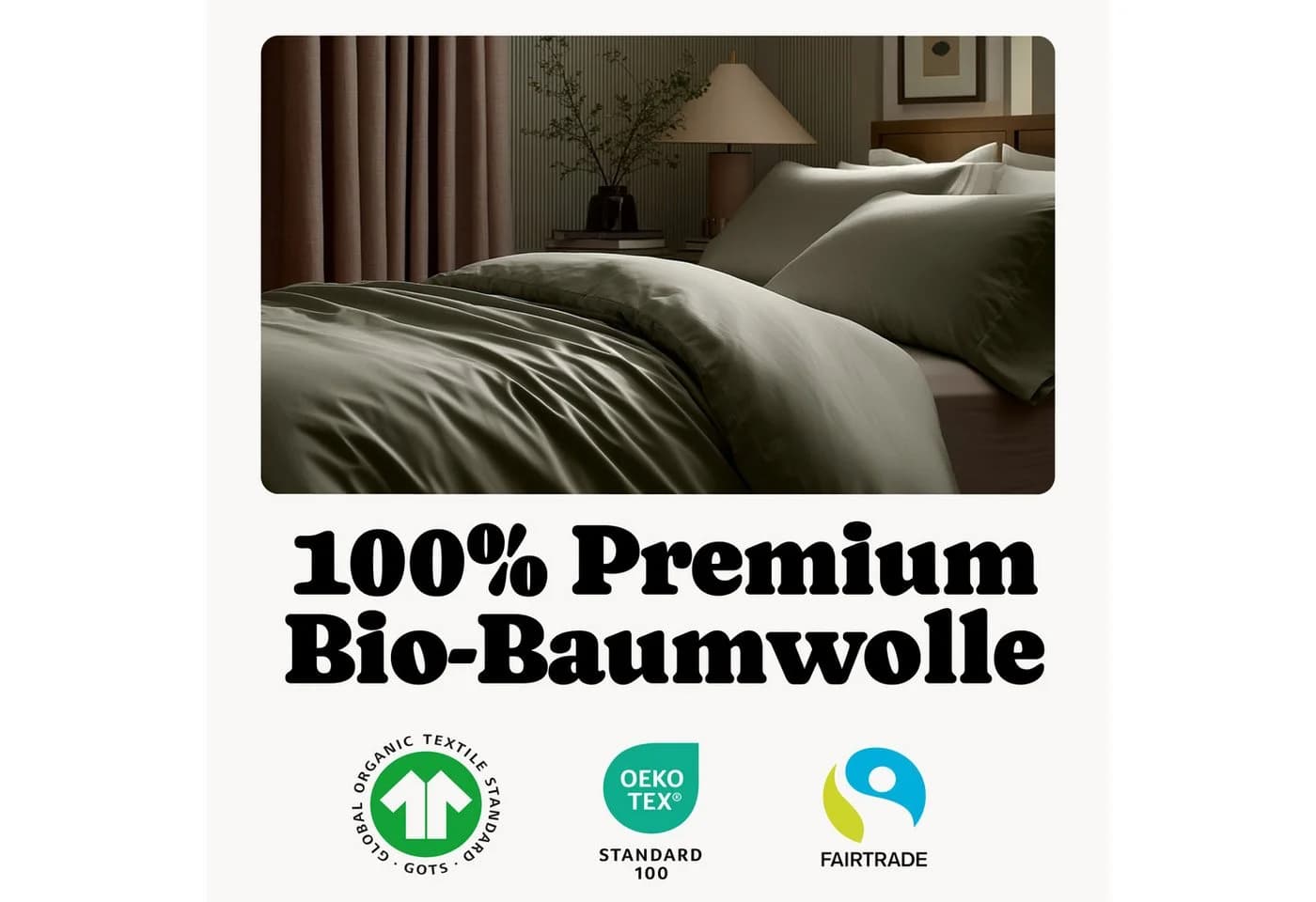 Seralino Kissenbezug Mako Satin 100% Bio Baumwolle Dunkelgrün - Bild 3
