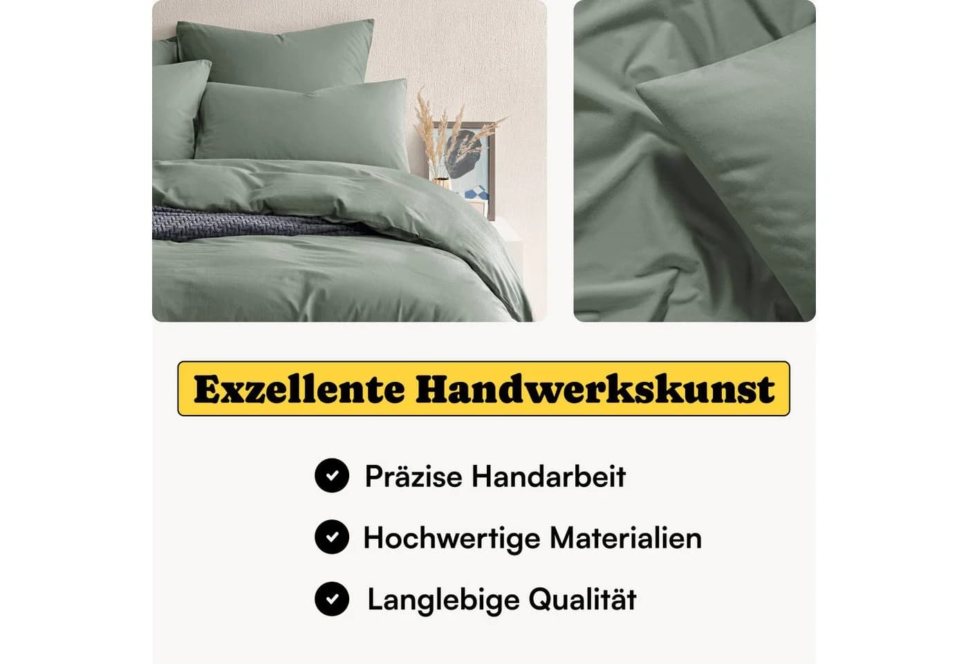Seralino Bettwäsche Set Perkal 135x200 100% Bio Baumwolle Grün
