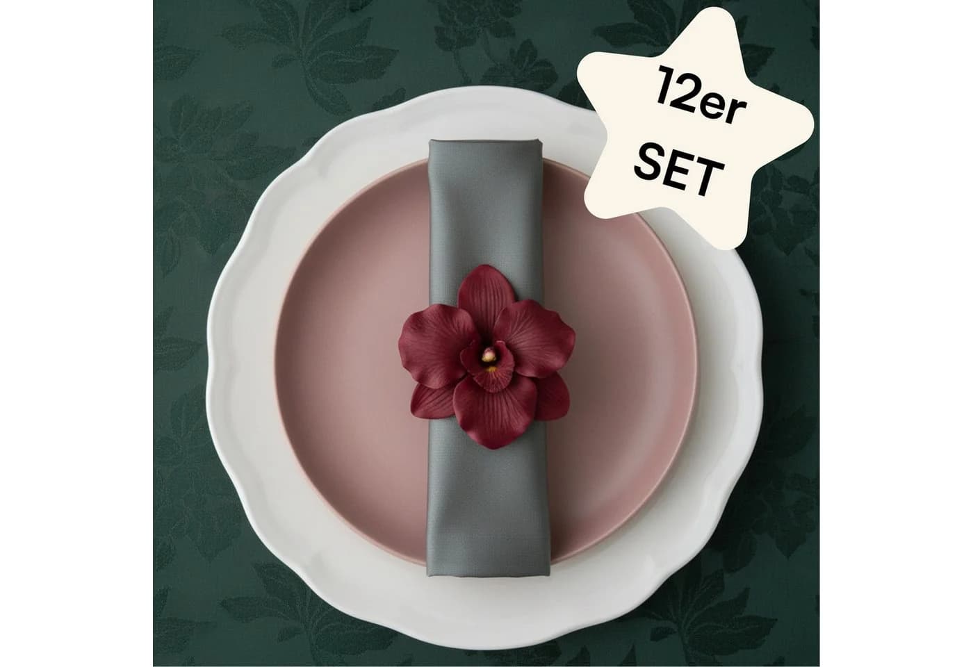 Seralino Stoffserviette Set 12 St. 100% Bio-Baumwolle Grau/Weiß - Bild 2