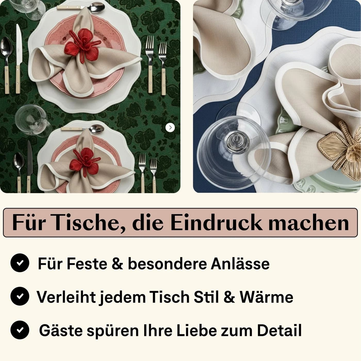 Seralino Stoffserviette Set 12 St. 100% Bio-Baumwolle Beige/Weiß