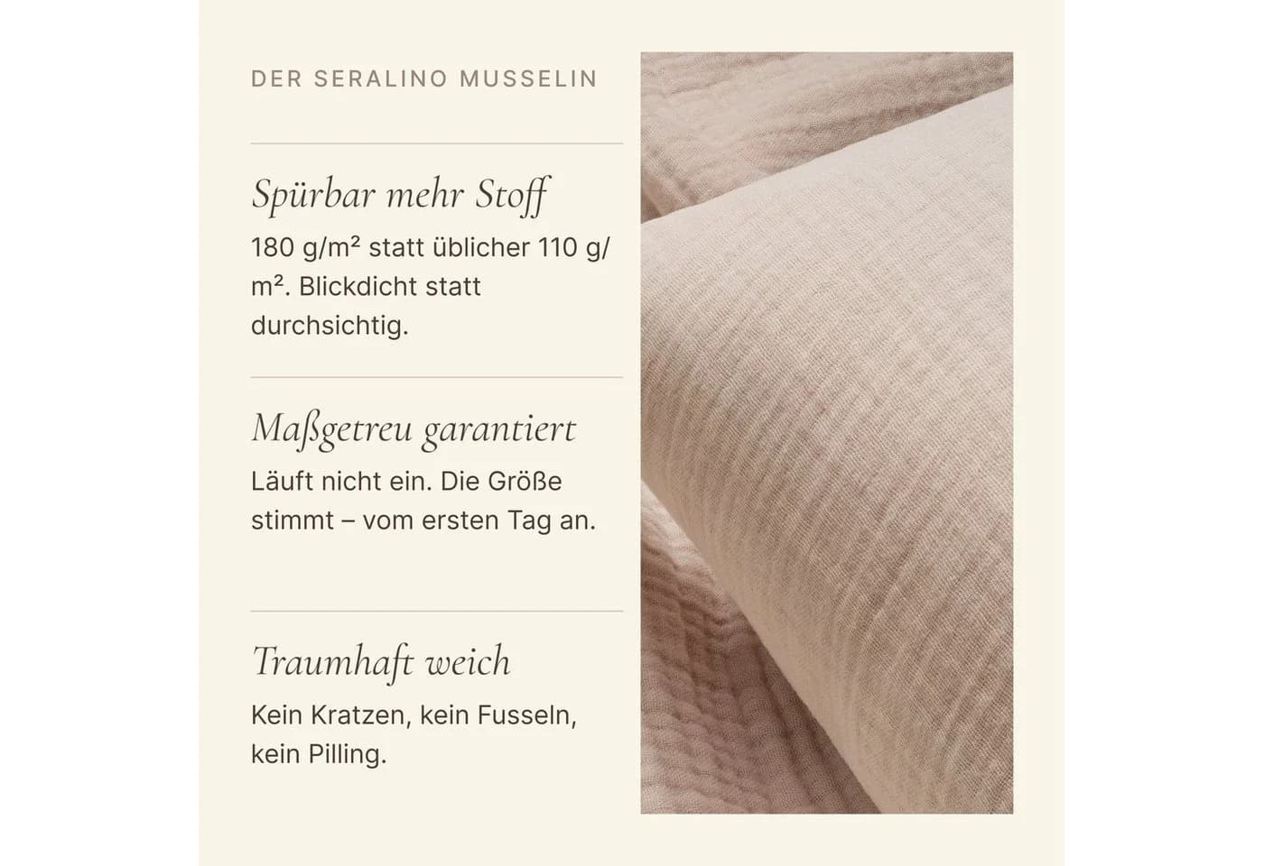Seralino Kissenbezüge 2er Set Musselin Beige Bio-Baumwolle - Bild 4