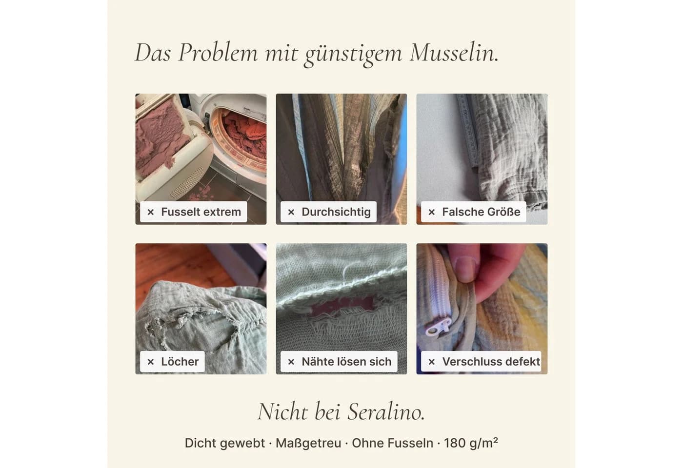 Seralino Kissenbezug 2er Set Bio-Baumwolle Weiß