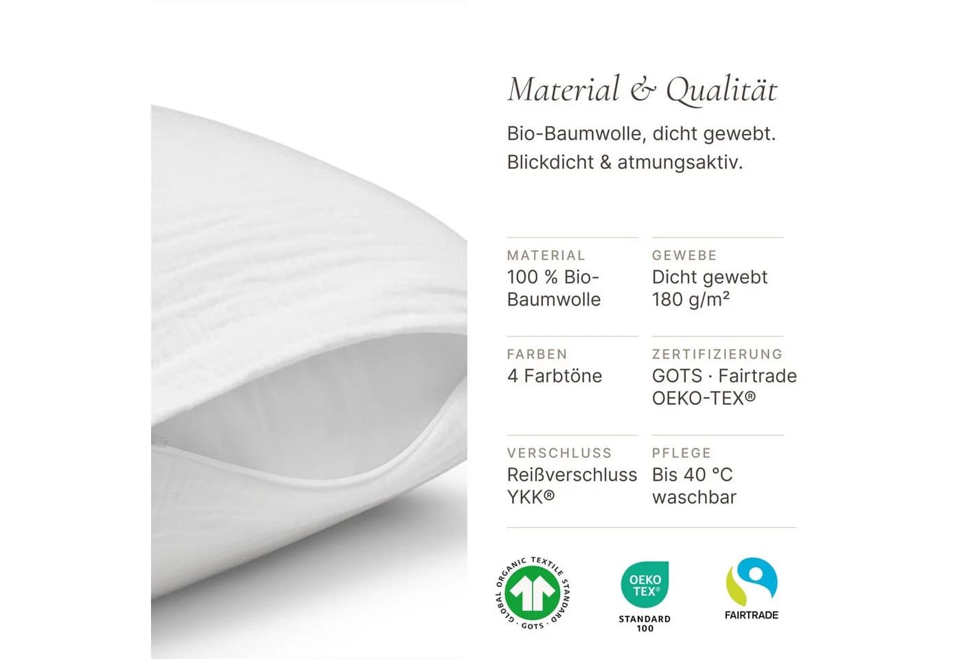 Seralino Kissenbezug 2er Set Bio-Baumwolle Weiß - Bild 5