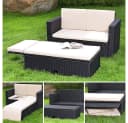 Feel2Home Gartensofa & Ottomane Grau Polyrattan mit Kissen Bild 1