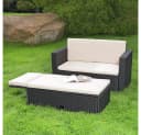 Feel2Home Gartensofa & Ottomane Grau Polyrattan mit Kissen Bild 3