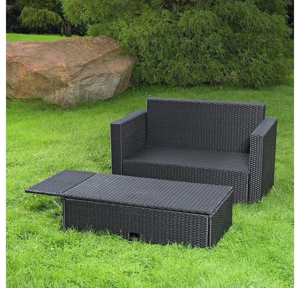 Feel2Home Gartensofa & Ottomane Grau Polyrattan mit Kissen - Bild 4