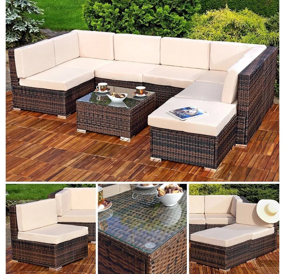 Feel2Home Gartenlounge Set Grau Polyrattan mit Kissen & Tisch - Bild 5