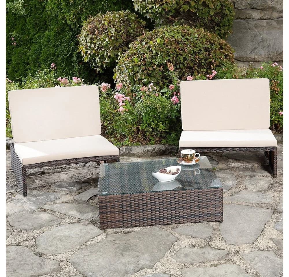 Feel2Home Garten-Essgruppe Polyrattan 3-tlg. Schwarz/Beige - Bild 3