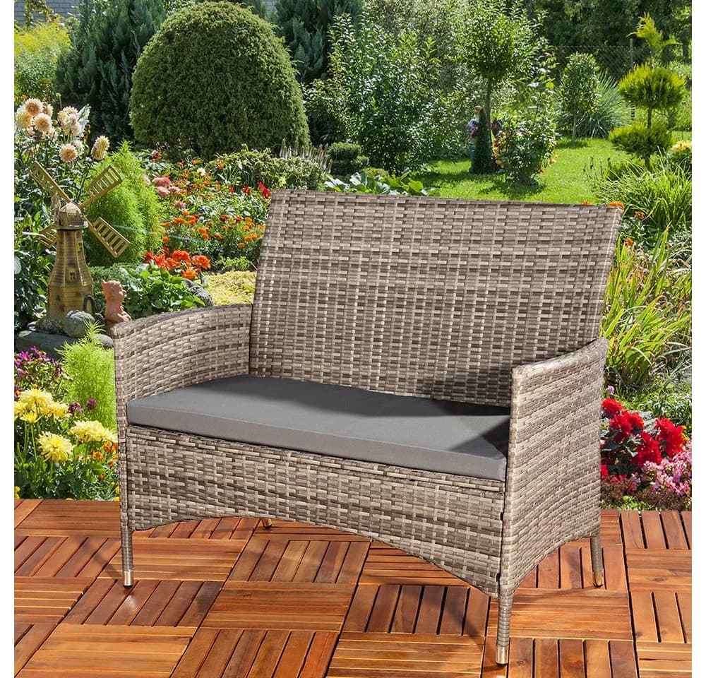 Feel2Home Gartenbank Schwarz Polyrattan mit Kissen