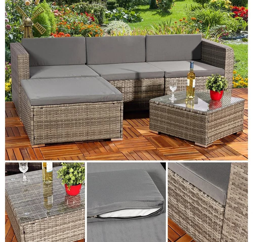 Feel2Home Garten-Essgruppe 5-tlg. Grau Polyrattan