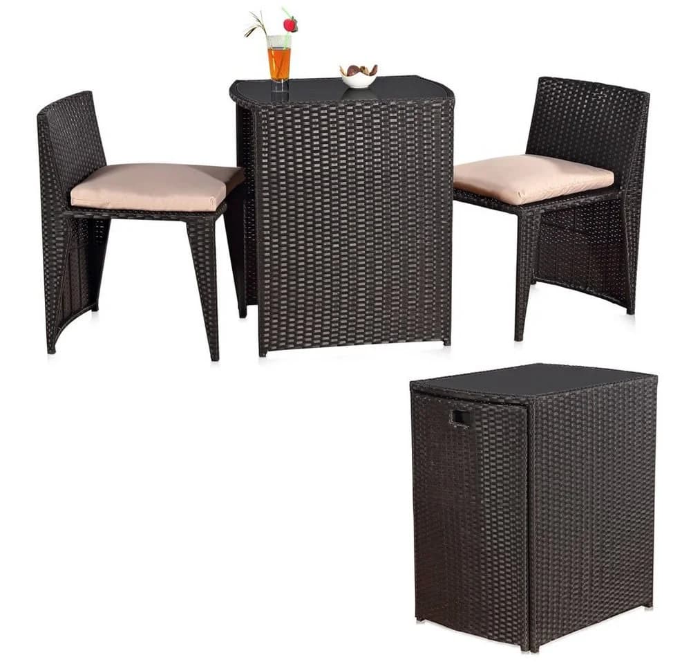 Feel2Home Garten-Essgruppe 3tlg. Schwarz Beige Polyrattan mit Glasplatte - Bild 2