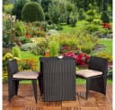 Feel2Home Garten-Essgruppe 3tlg. Schwarz Beige Polyrattan mit Glasplatte Bild 3
