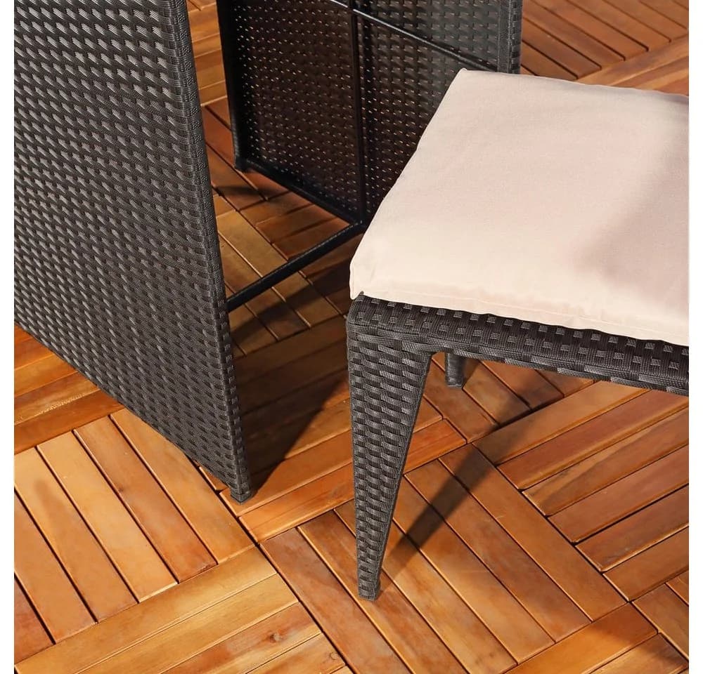 Feel2Home Garten-Essgruppe 3tlg. Schwarz Beige Polyrattan mit Glasplatte - Bild 4