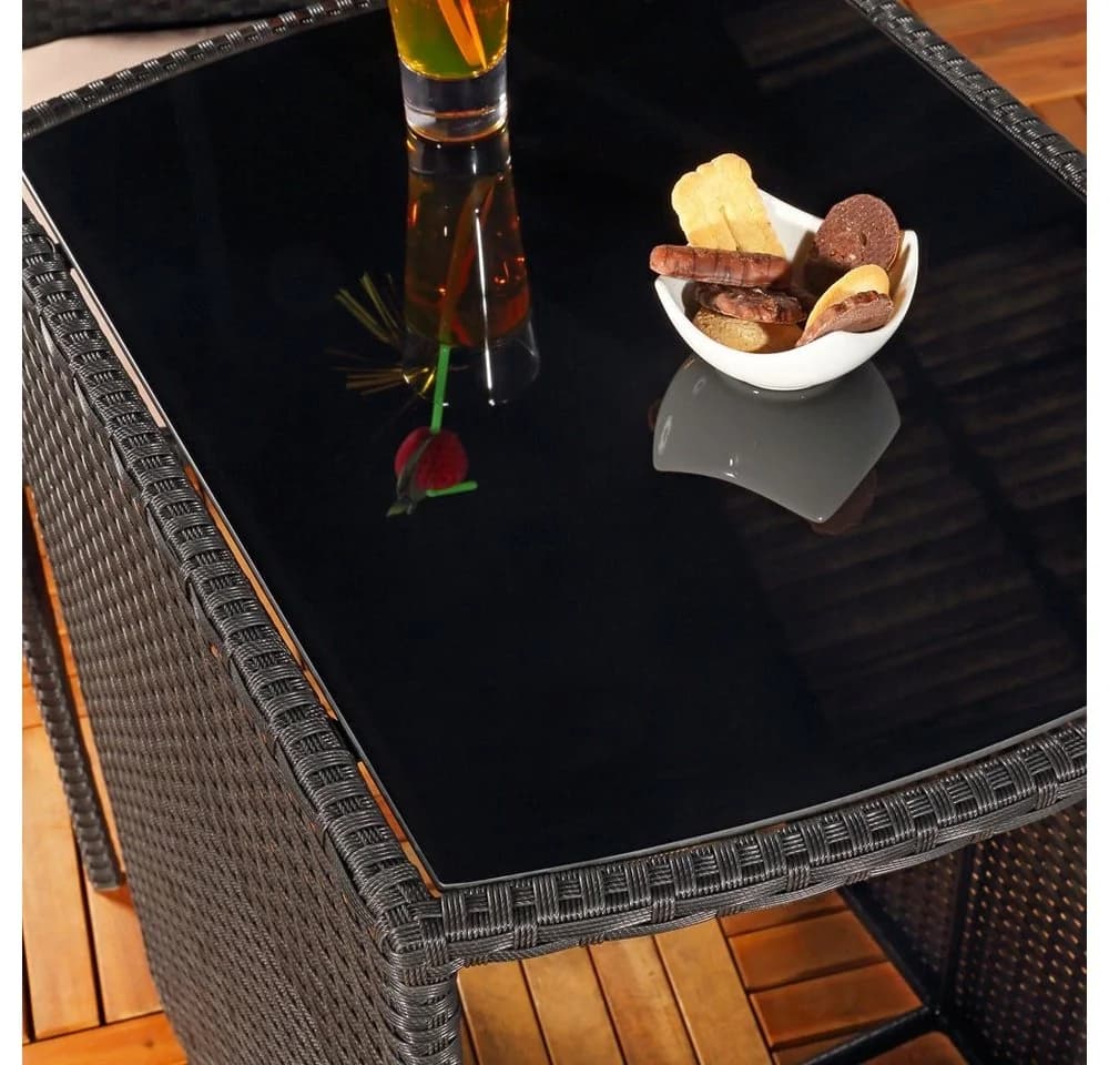 Feel2Home Garten-Essgruppe 3tlg. Schwarz Beige Polyrattan mit Glasplatte - Bild 5