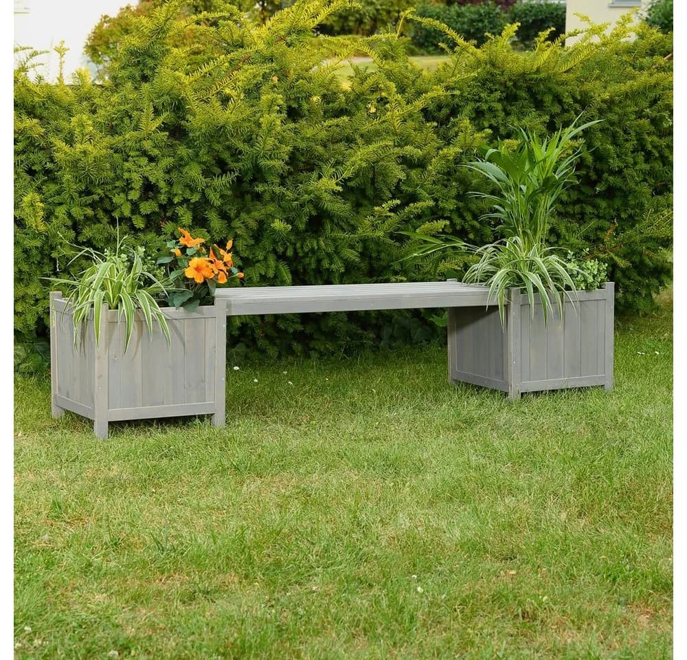 Feel2Home Gartenbank 2 Blumenkästen Grau