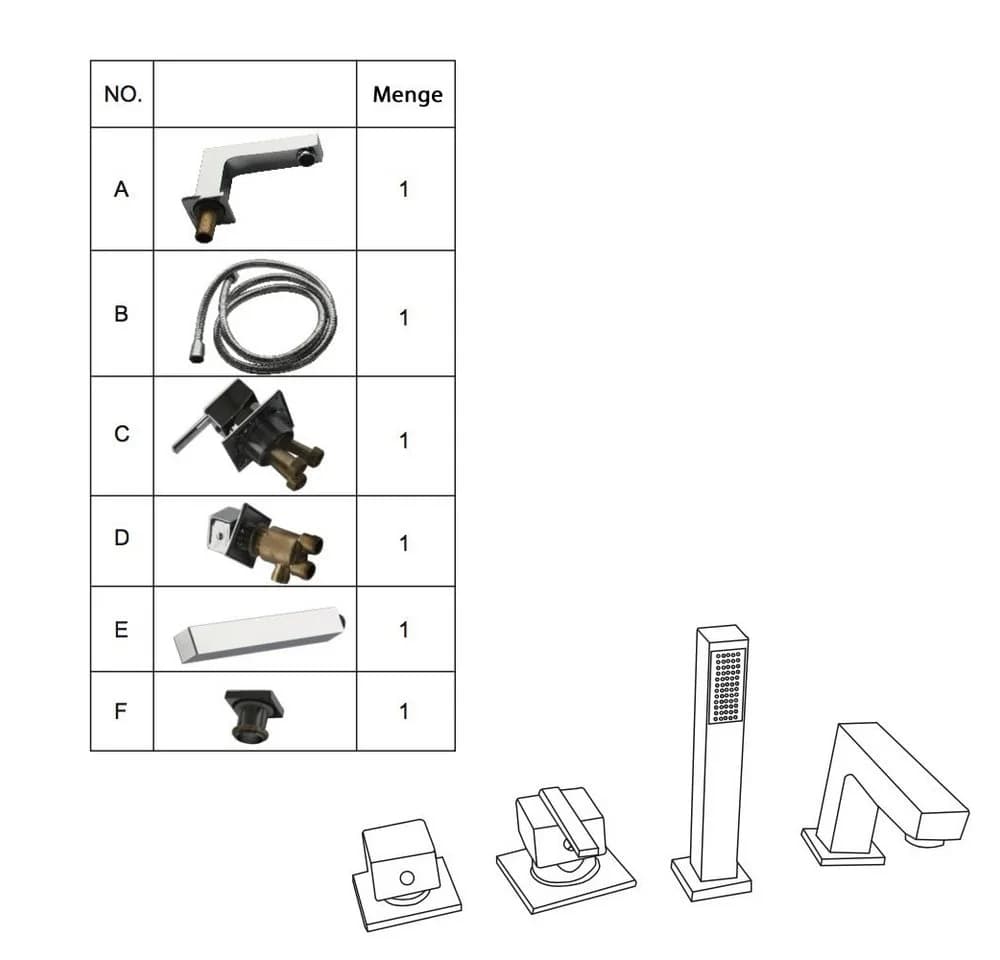 Feel2Home Badewannen-Armatur 4-Loch Set Chrom mit Handbrause - Bild 3